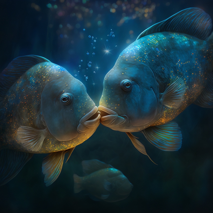 Two pretty fishes kissing each other